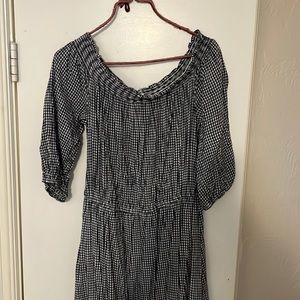 Midi length navy blue gingham dress